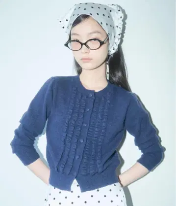 fekete 프릴 가디건 네이비 S