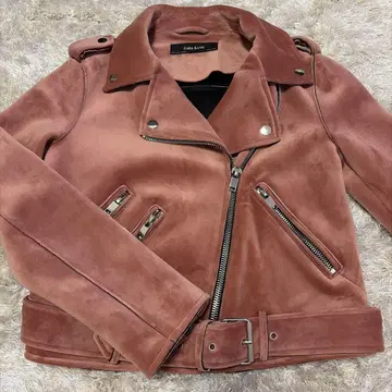 ZARA BLACK 핑크 가죽 더블 라이더 자켓