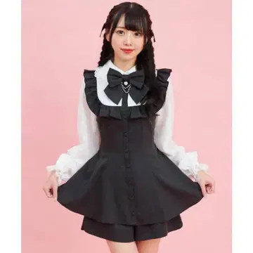 시크릿 허니 레이스 소매 프릴 요크 셋업 블랙