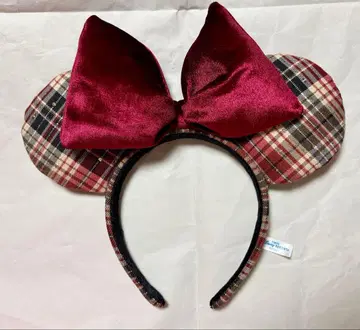 디즈니 머리띠 체크 리본 빨간색
