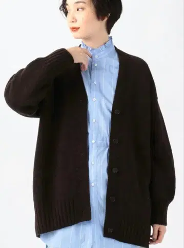 MACPHEE 지롱 라무스 울 V넥 가디건 브라운