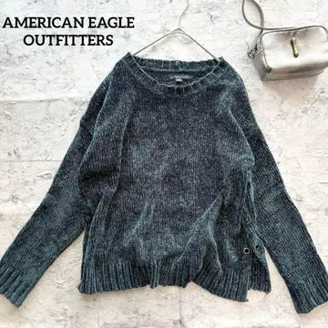 [ 아메리칸 이글 ] 벨로아 니트 루즈핏 니트 사이드 슬릿 그린 계열