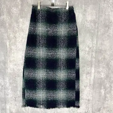 체크 프린지 롱 타이트 스커트 백 슬릿 귀여운 걸리시