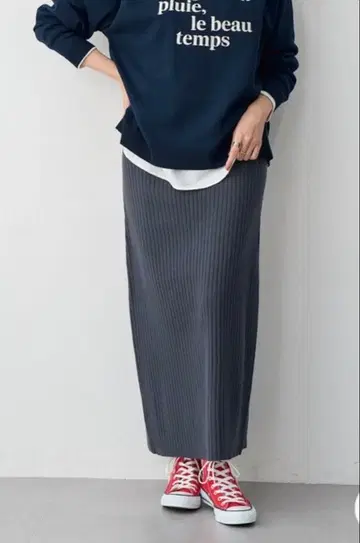 [ 새상품 ] anyfee 리브 니트 타이트 스커트 차콜 LL