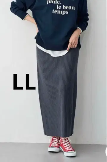 [ 새상품 ] anyfee 리브 니트 타이트 스커트 차콜 LL