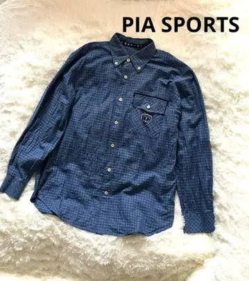 피아 스포츠 긴팔 버튼 다운 셔츠 체크 무늬 마린 와펜