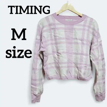 TIMING [ M ] 체크 무늬 긴팔 스웨터 니트 크롭 기장 겨울 의류