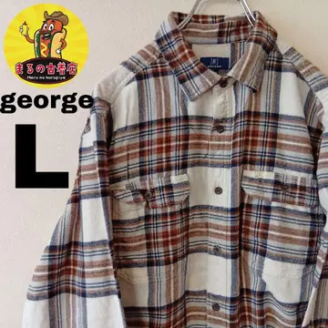 USA 구제 의류 george 플란넬 셔츠 L 화이트 네이비 브라운 체크