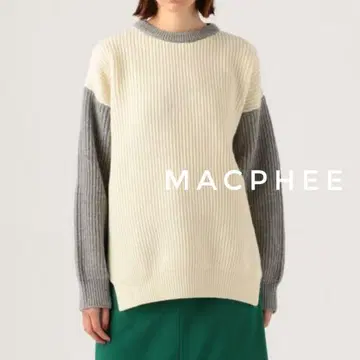 새상품급 MACPHEE 울 나일론 크루넥 니트 풀오버 화이트 그레이