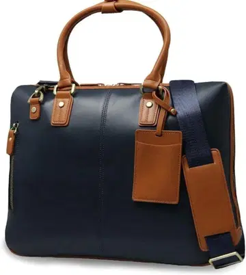비즈니스 백 네이비/카멜 남성용 가죽 천연 가죽 2way 자립 대용량