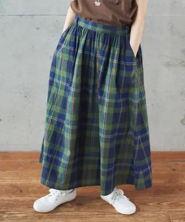 parici 선염 BIG 체크/코튼 린넨 개더 스커트