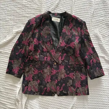 자카드 직조 꽃무늬 자켓 한국 모드 고급스러움 블랙 빈티지 구제 의류