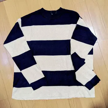 무인양품 더블 페이스 크루넥 스웨터 M 보더 니트 네이비