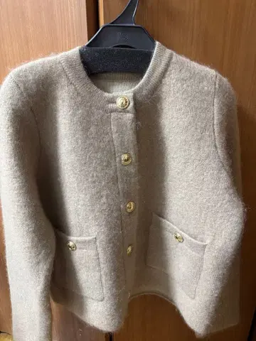 anuans 베이지 캐시미어 블렌드 노카라 니트 자켓