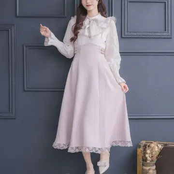 couture BY ROJITA 레이스 도킹 긴팔 원피스 핑크