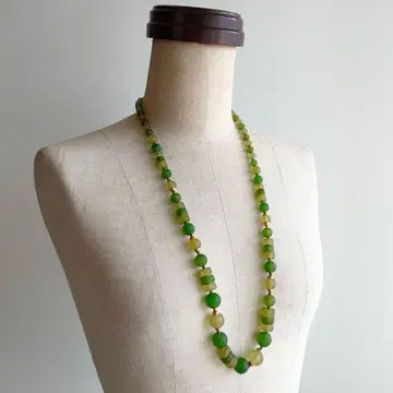 비즈 목걸이 불투명 유리풍 롱 목걸이 빈티지 빈티지