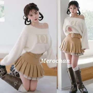 다리치 더블 플리츠 미니 스커트 [ 베이지 ]