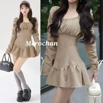 다리치 스퀘어넥 개더 미니 원피스