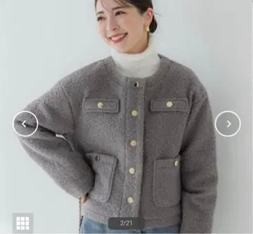 [ M 사이즈 ] coca 골드 버튼 보아 자켓 그레이