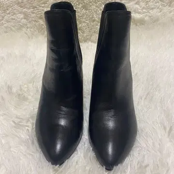 UNTITLED 블랙 가죽 웨지 힐 사이드 고어 부츠 블랙