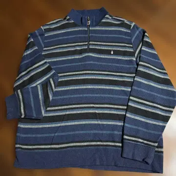 허시파피 네이비 스트라이프 하프 지퍼 니트 LL 사이즈
