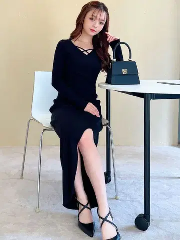 RESEXXY 더블 크로스 니트 원피스