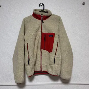 patagonia 남성용 플리스 자켓 XS 베이지/빨간색