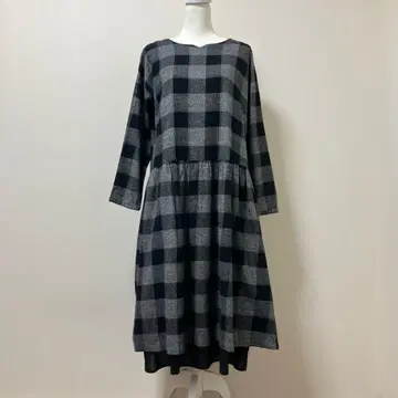 사만사 모스모스 롱 원피스 체크 블랙 그레이 이중 가을 겨울