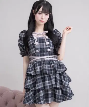 pimu 크로스 벨트 반팔 티어드 미니 원피스 네이비