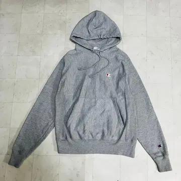 챔피언 리버스 위브 그레이 후드 부착 후드티