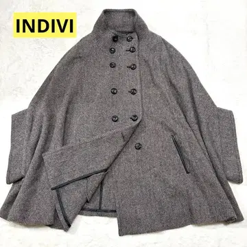 INDVI 인디비 판초 코트 헤링본 더블 블랙