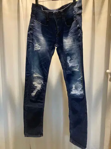 데미지 진 다크 블루 슬림핏 데님