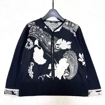 레오나르 가디건 빅 사이즈 LL 꽃무늬 페이즐리 트리밍 실크 혼방