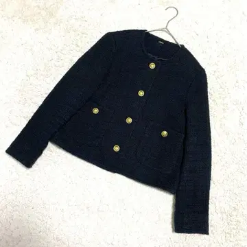 미라 오웬 트위드 노카라 자켓 골드 버튼 세레모니 블랙