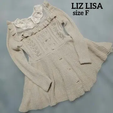 리즈리사 LIZLISA 니트 미니 원피스 가디건 리본 버튼 레이스 옷깃