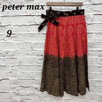 peter max 랩스커트 랩 스커트 동양풍 패턴 인도 면 레드