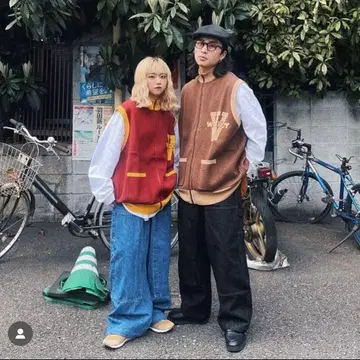 WudgeBoy 지퍼 니트 베스트 L 사이즈 빨간색 노랑