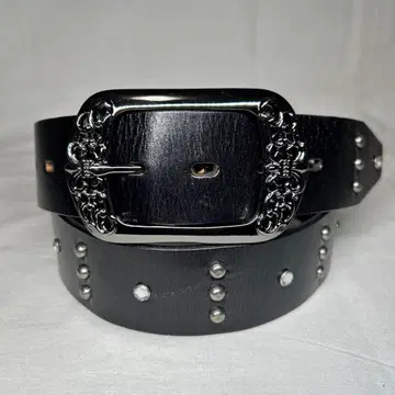 천연 가죽 큐빅 스터드 벨트 가죽 블랙
