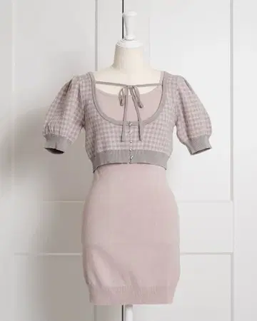 pium 깅엄 레이어드 니트 원피스