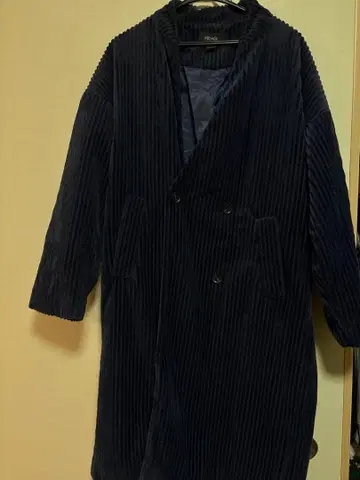 거의 미사용 Melange 네이비 코듀로이 롱 코트