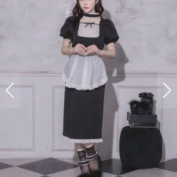 pium 초커 프릴 롱 카페 원피스 블랙