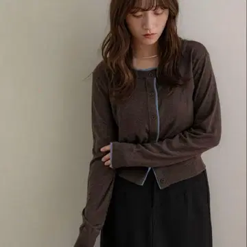 NOAHL noahl 블루 브라운 배색 니트 가디건