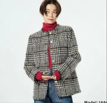 플라스테 믹스 트위드 노카라 자켓