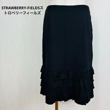 스트로베리 필드 무릎 기장 스커트 무지 프릴 포함 블랙