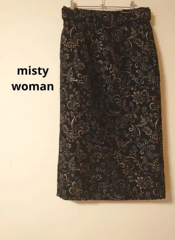 mistywoman 고블랑 직조 블랙과 금색 꽃무늬 롱 타이트 스커트
