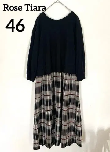 로즈 티아라 원피스 빅 사이즈 3L 체크 도킹 7부 소매