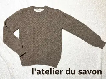 아틀리에 드 사봉 베이지 케이블 니트 긴팔 스웨터 울 100%