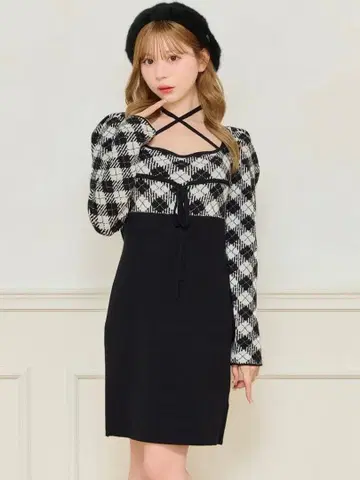 apresjour 크로스 리본 니트 미니 원피스 XL 사이즈