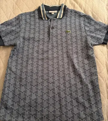 LACOSTE 네이비 계열 기하학 패턴 피케 셔츠 US S