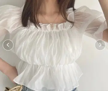 2WAY 오프숄더 시어 개더 블라우스 화이트 M 사이즈 Ada.